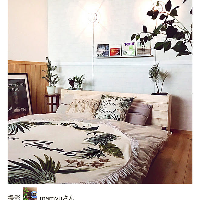 ベッド周り 壁紙屋本舗 壁紙 ヘッドボードdiy 南国リゾート風 などのインテリア実例 18 07 18 12 48 42 Roomclip ルームクリップ