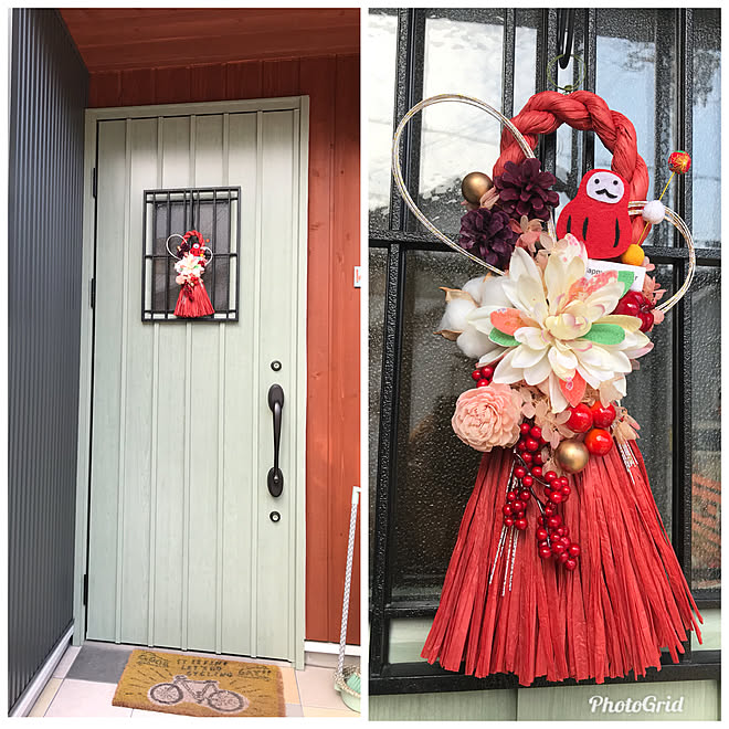 玄関 入り口 お正月 しめ縄飾り 新築 ミントグリーンのドアのインテリア実例 17 12 31 13 07 17 Roomclip ルームクリップ