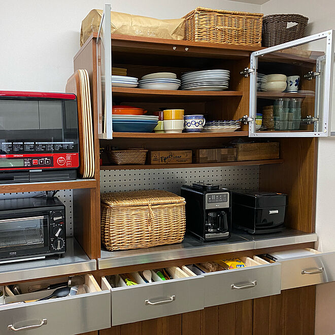 キッチン家電 かご収納 食器棚 食器 キッチンのインテリア実例 08 08 06 38 30 Roomclip ルームクリップ
