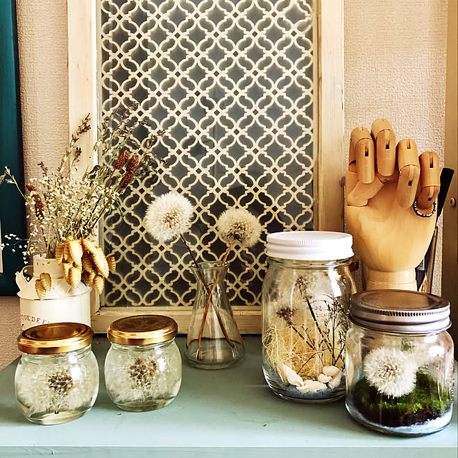 タンポポの綿毛 タンポポの綿毛ドライ タンポポ瓶詰め タンポポ綿毛のハーバリウム Diy などのインテリア実例 06 16 09 34 57 Roomclip ルームクリップ