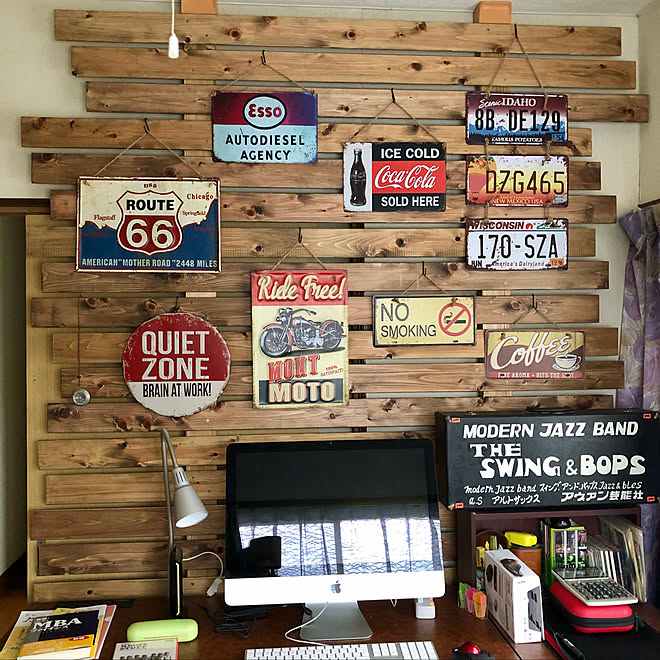 主人の城 書斎スペース 杉板 壁diy ハンドメイド などのインテリア実例 04 17 17 48 49 Roomclip ルームクリップ