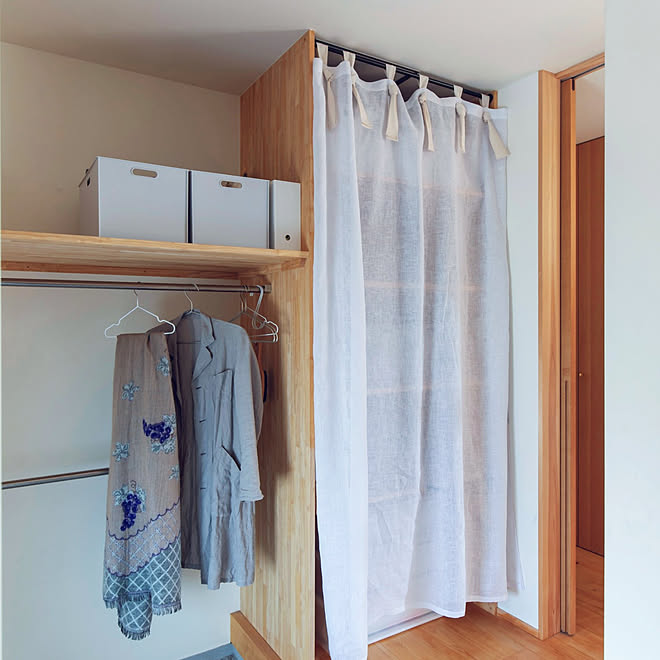 突っ張り棒 天然素材カーテン リネンカーテン 無垢の家具 目隠し などのインテリア実例 12 28 14 49 12 Roomclip ルームクリップ