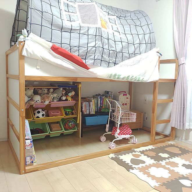 ベッド周り こども部屋 Ikea ベッド下収納 キッズスペース などのインテリア実例 22 03 11 17 58 31 Roomclip ルームクリップ
