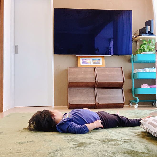 おもちゃ収納 アイリスオーヤマ スタックボックス ニトリ テレビ裏は収納スペース などのインテリア実例 21 03 16 14 14 22 Roomclip ルームクリップ