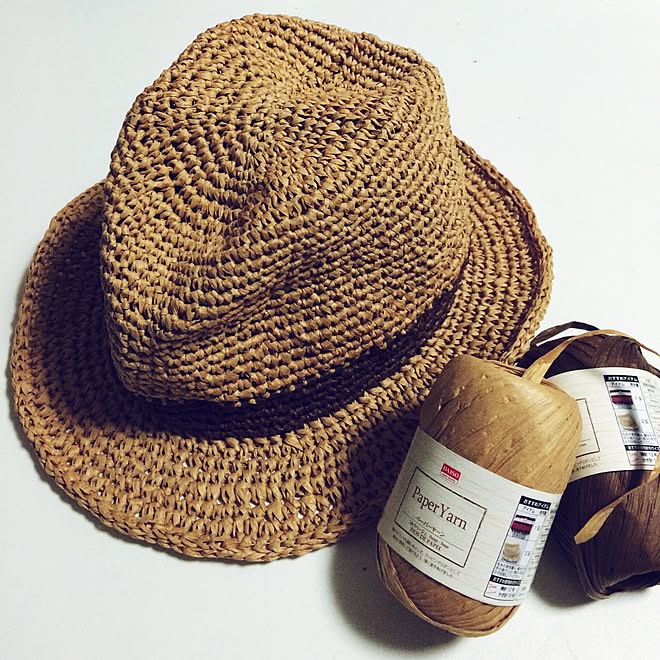 机 夏に向けて編んでみました 動画参考 中折帽 かぎ針6号 などのインテリア実例 16 05 17 19 01 53 Roomclip ルームクリップ