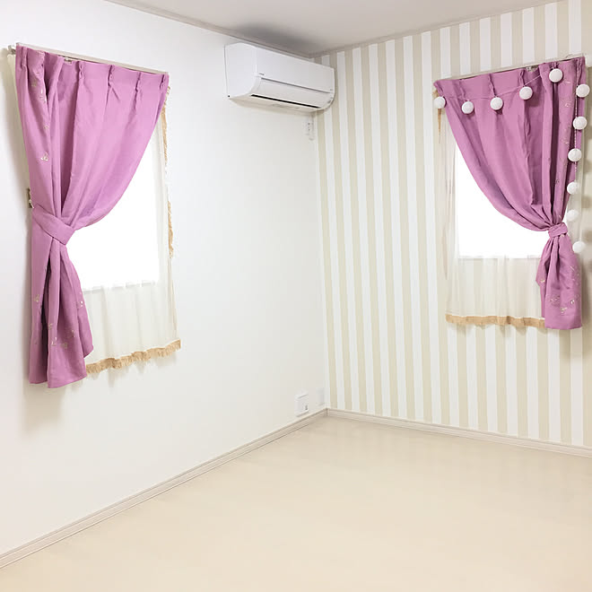 壁 天井 ベージュ ホワイト ピンク ストライプ 子供部屋 などのインテリア実例 17 10 21 00 29 Roomclip ルームクリップ