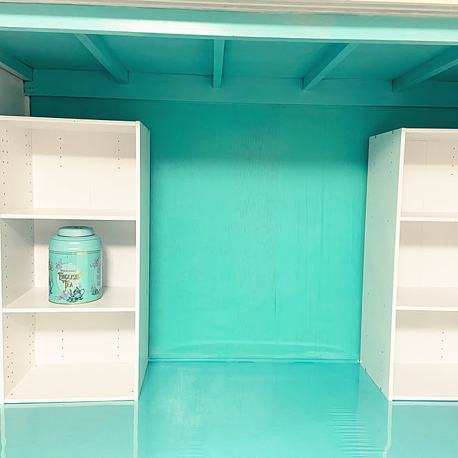 Diy ティファニーブルー 押入れdiy ニトリ 机のインテリア実例 10 25 21 18 34 Roomclip ルームクリップ