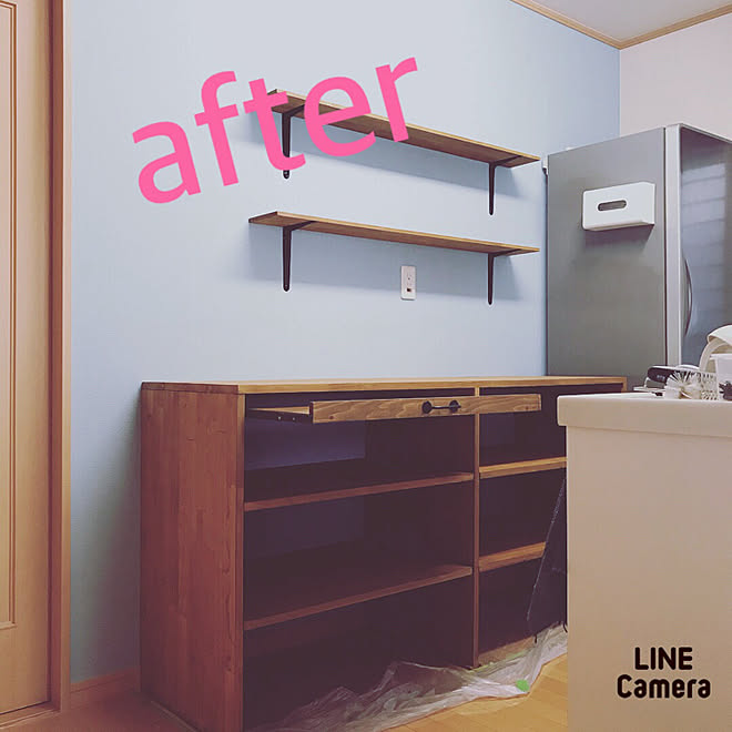 キッチン 緑のある暮らし Diy ブルーグレーの壁 ホームセンター などのインテリア実例 18 08 18 02 58 25 Roomclip ルームクリップ