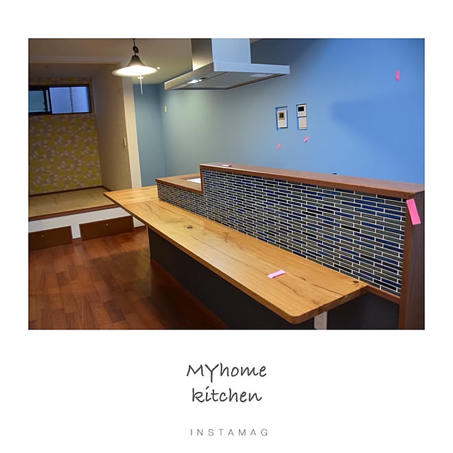 キッチン/キッチンカウンター/タイル貼り/新築建築中/建築中...などのインテリア実例 20150810
