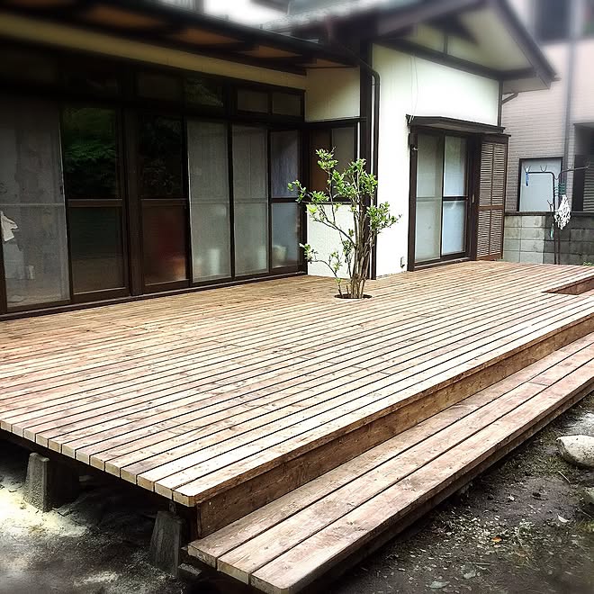 玄関 入り口 ウッドデッキdiy 和風住宅 昭和 リノベ などのインテリア実例 16 07 06 19 16 55 Roomclip ルームクリップ