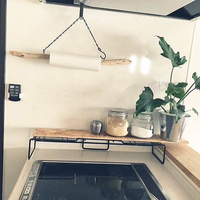 流木インテリア キッチンペーパーホルダー 自作 100均 観葉植物 カフェ風 などのインテリア実例 17 06 30 10 06 00 Roomclip ルームクリップ