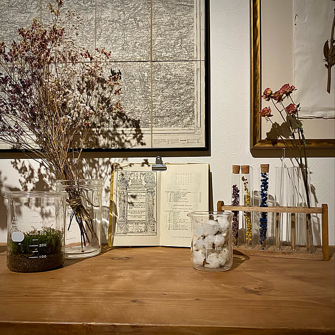 アンティークの地図 コットンフラワー カレンダー21 苔リウム 薔薇 などのインテリア実例 12 01 22 46 25 Roomclip ルームクリップ