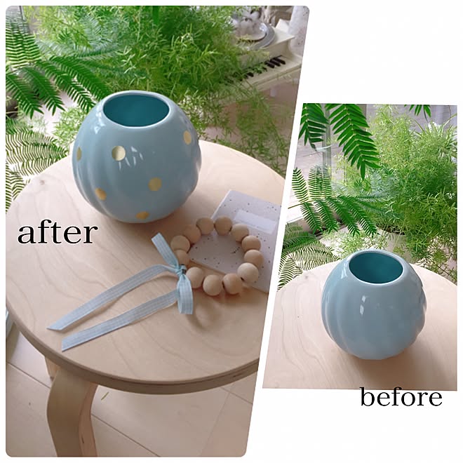 机/ハンドメイド/ウッドビーズ/観葉植物/水色も好き♡&hellip;などのインテリア実例 20170306 165646
