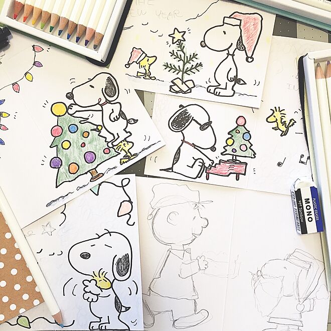 机 Snoopy スヌーピー 手描きカード 手描きイラスト などのインテリア実例 15 12 08 08 55 06 Roomclip ルームクリップ