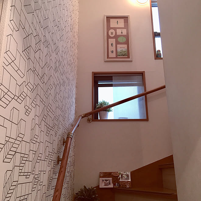 壁 天井 北側階段 暗くて狭い階段 頑張ってはりました 壁紙や本舗 などのインテリア実例 18 09 14 25 33 Roomclip ルームクリップ