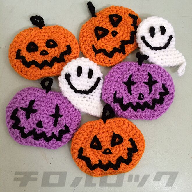 ハロウィンかぼちゃのコースター2枚セット　かぎ編み　ジャックオーランタン　秋