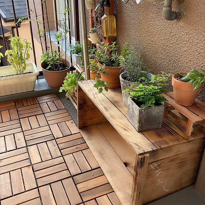 観葉植物 りんご箱 リンゴ箱 ベランダガーデン ベランダ などのインテリア実例 11 12 18 58 54 Roomclip ルームクリップ