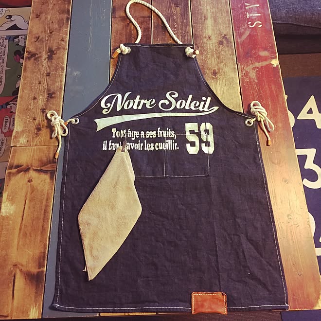 キッチン エプロン デニムリメイク ロープ レザー ハトメ などのインテリア実例 16 09 03 17 41 36 Roomclip ルームクリップ