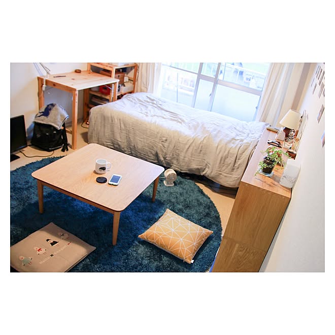 部屋全体/一人暮らし/無印良品/ワンルーム 6畳/ラグ 青&hellip;などのインテリア実例 20170713 190557