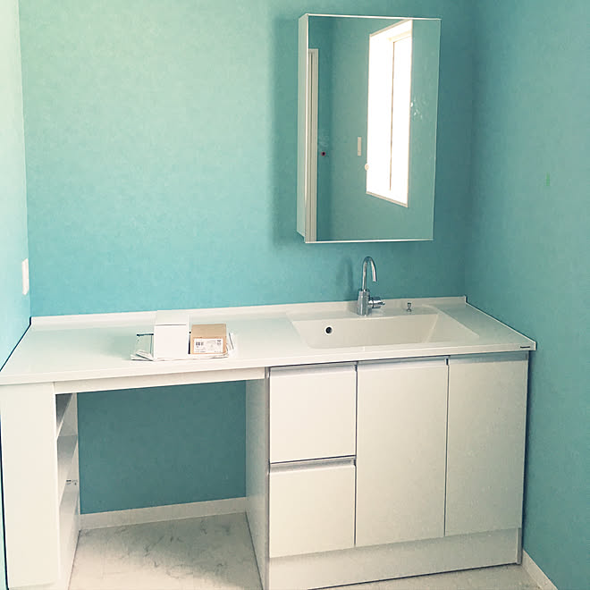 バス トイレ 大理石風 パナソニック 洗面台 Cライン ティファニーブルーの壁紙のインテリア実例 17 09 18 18 22 58 Roomclip ルームクリップ