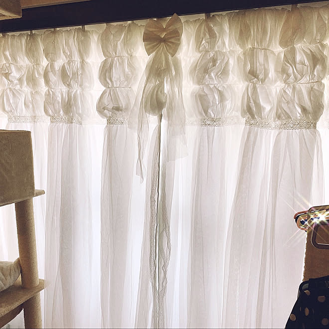 綺麗カーテン 二重レースカーテン 姫系カーテン リボン リビングのインテリア実例 19 08 25 19 32 41 Roomclip ルームクリップ