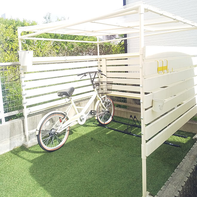 コレ、DIYしたよ！/自転車置き場DIY/自転車置き場/イレクターパイプ 