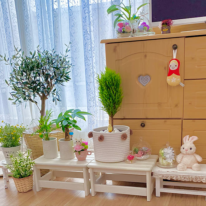 カインズの踏み台 うさぎちゃん マトリョーシカちゃん プリザーブドフラワー テーブルヤシ などのインテリア実例 22 05 31 14 54 14 Roomclip ルームクリップ