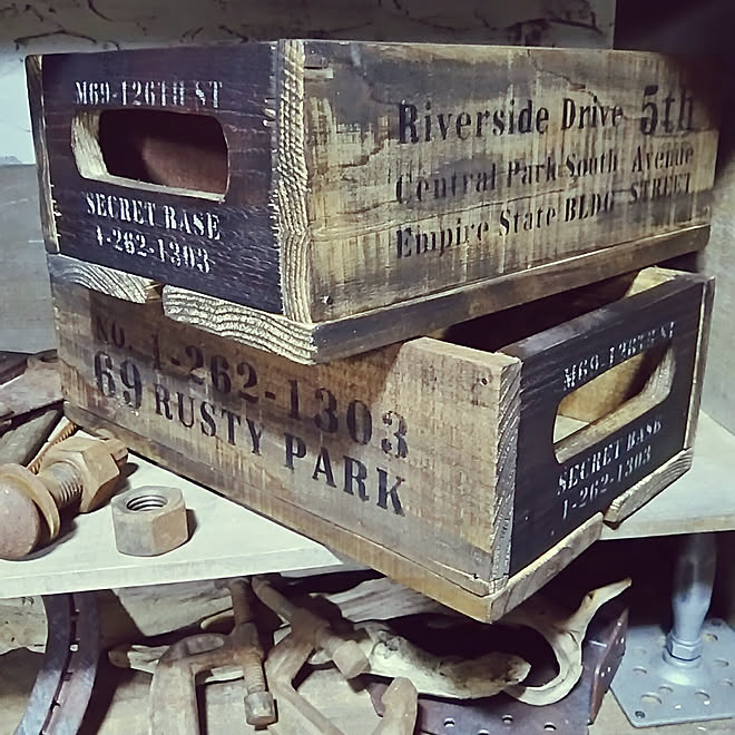 木箱 ステンシル ウッドボックス Woodbox インダストリアル などのインテリア実例 18 08 19 01 18 41 Roomclip ルームクリップ