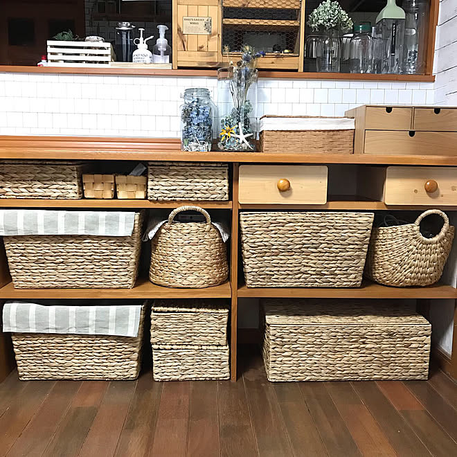 キッチンカウンター棚 バスケット カゴ ニトリ 注文住宅 などのインテリア実例 19 08 16 02 17 59 Roomclip ルームクリップ