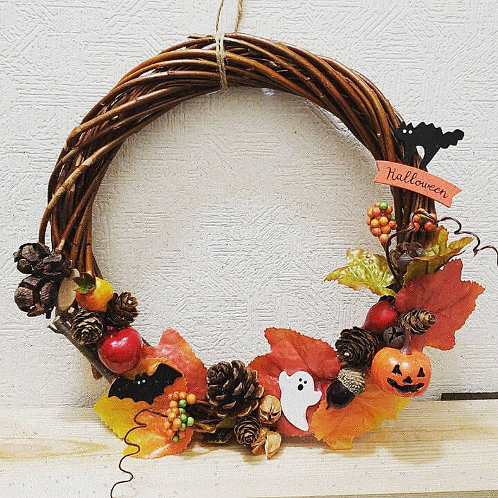 ✾どんぐりアート　ハロウィン　壁掛け✾秋限定　流木　かぼちゃ　ほうき
