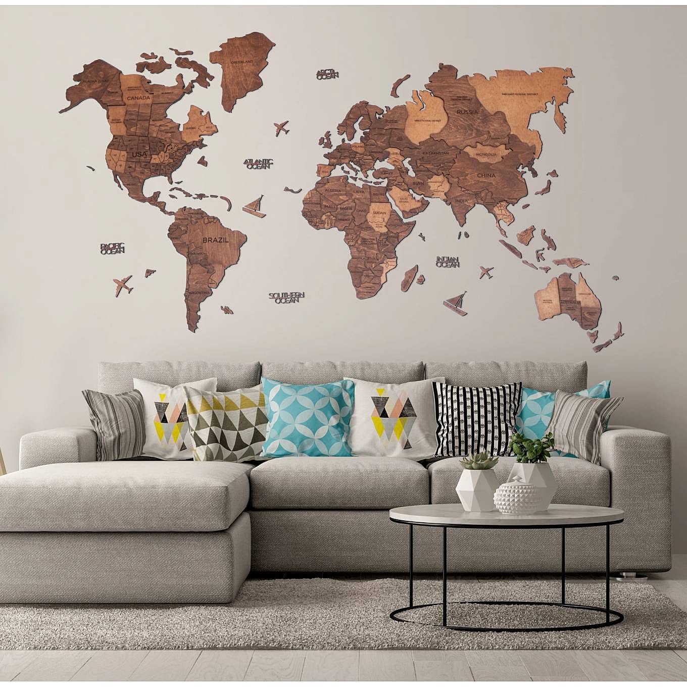 3D Wood World Map オークカラー 壁掛け木製世界地図 Mサイズ
