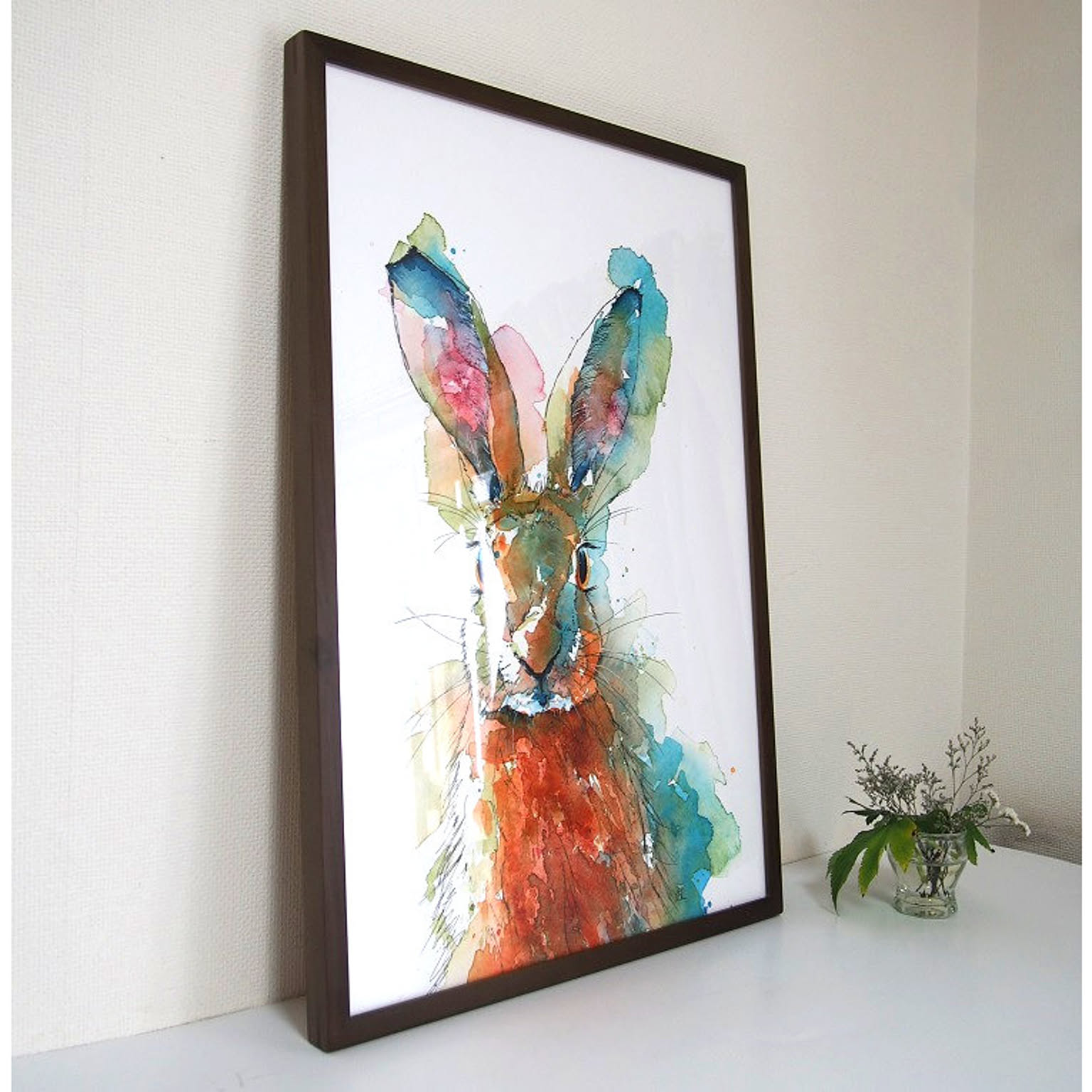 【プレミアム木製額装アートポスター】HARE PORTRAIT(430×630×24mm) -おしゃれインテリアに- UV80%カットの2mm厚アクリル板仕様 うさぎ 