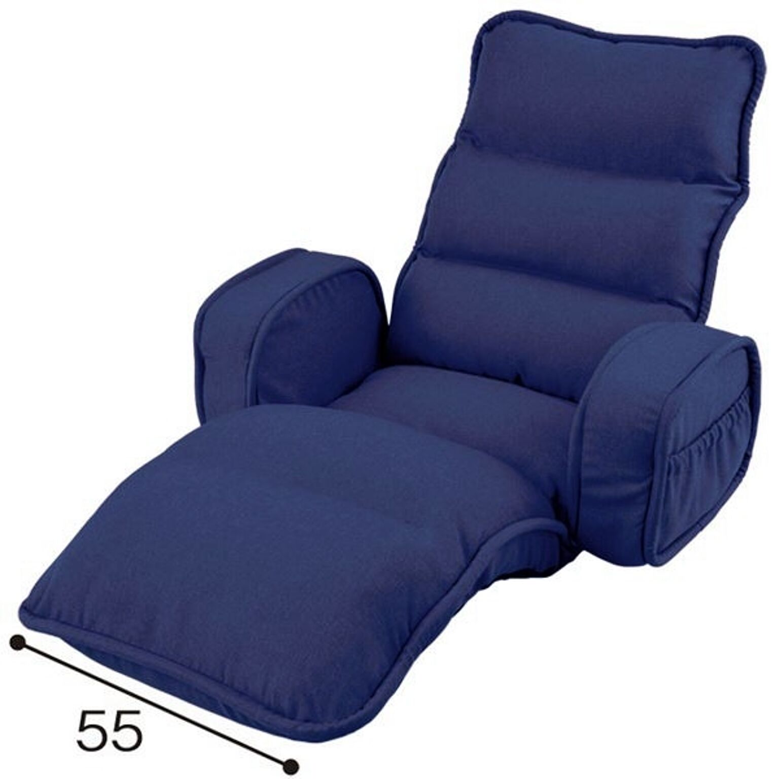 低反発ひじ付き座椅子 フロアチェア ネイビー 幅約74cm 収納簡単