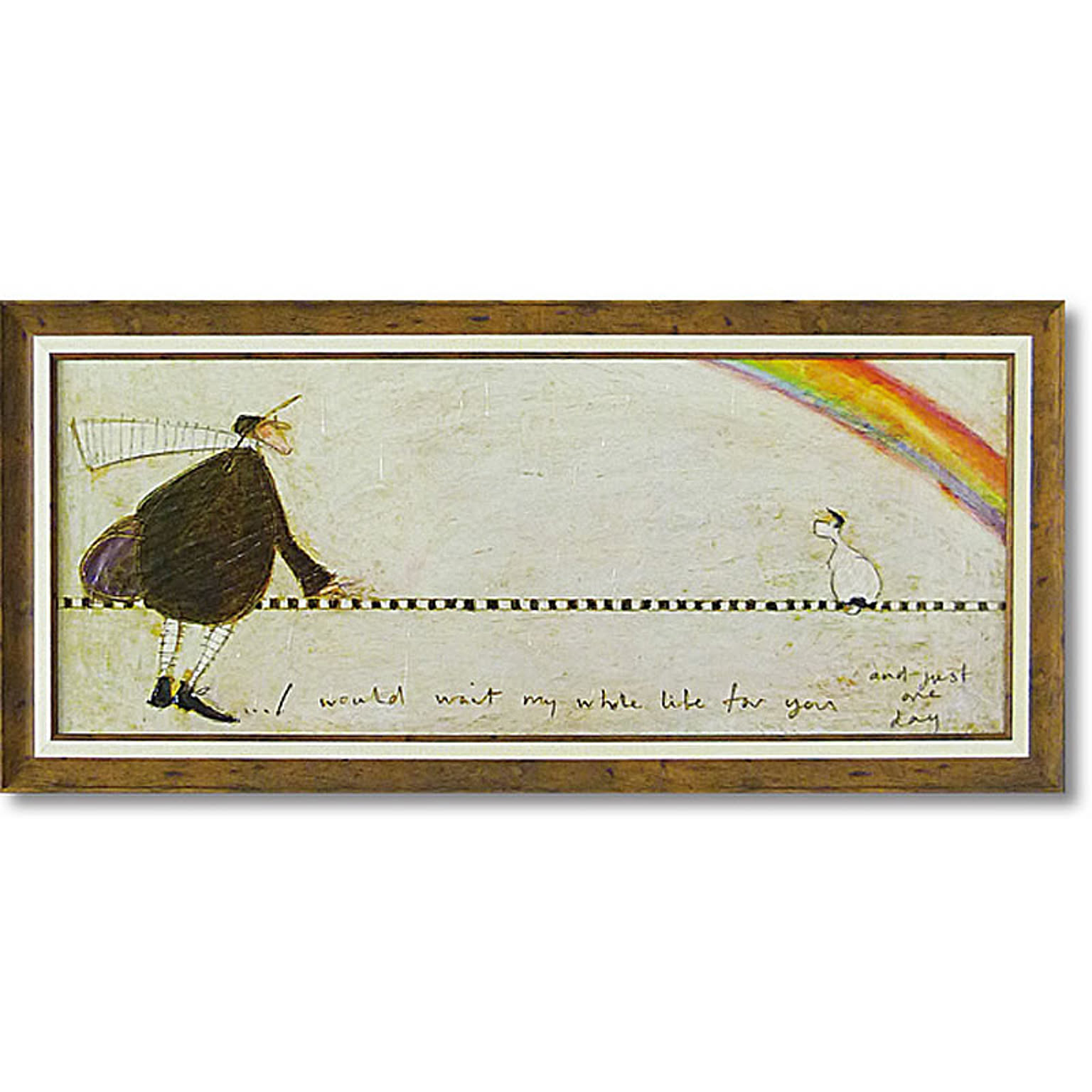 サムトフト ずっとあなたを待ち続けて Gel加工 絵画 インテリア 額入り 横長 犬 虹