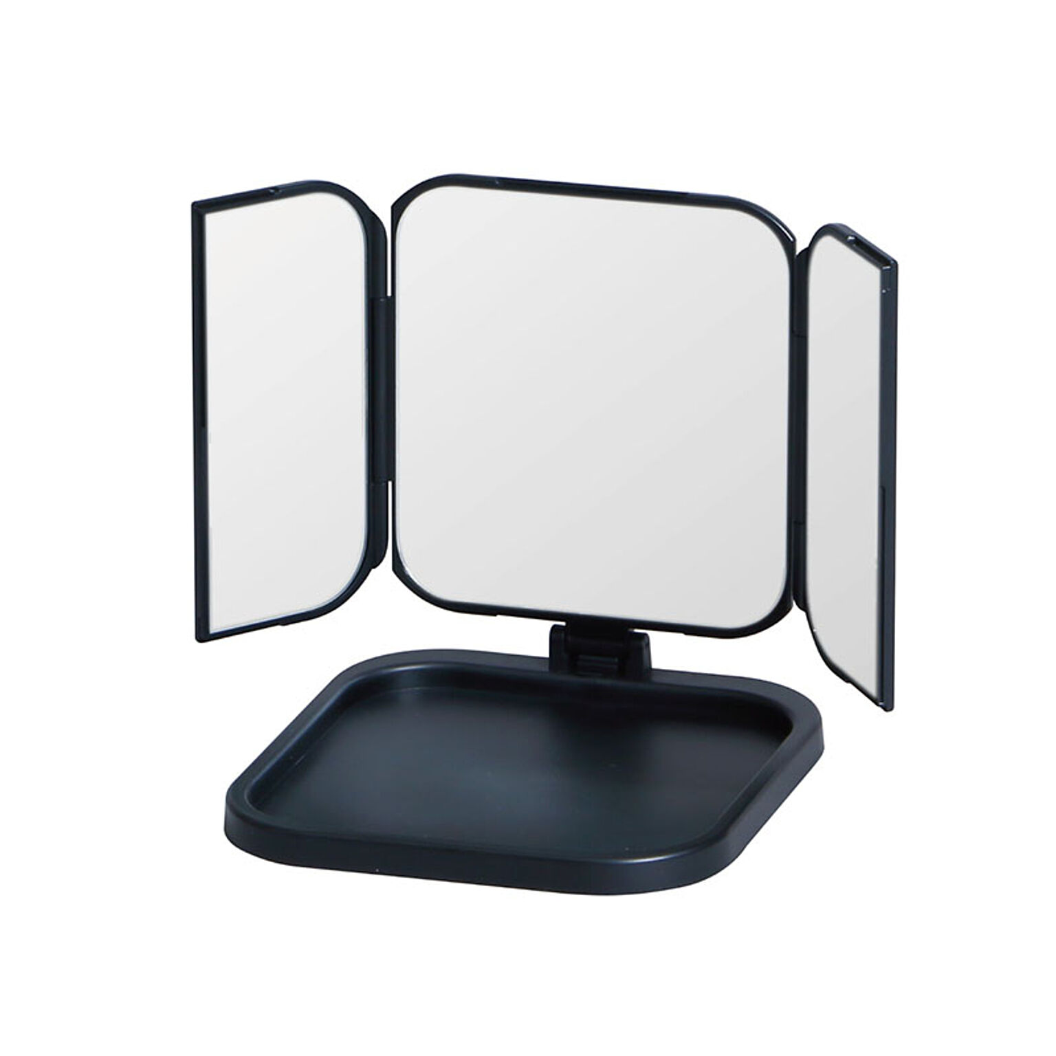 卓上 コンパクト三面鏡 １個 ホワイト ブラック スタンドミラー 角度調節 折りたたみ鏡 シンプル