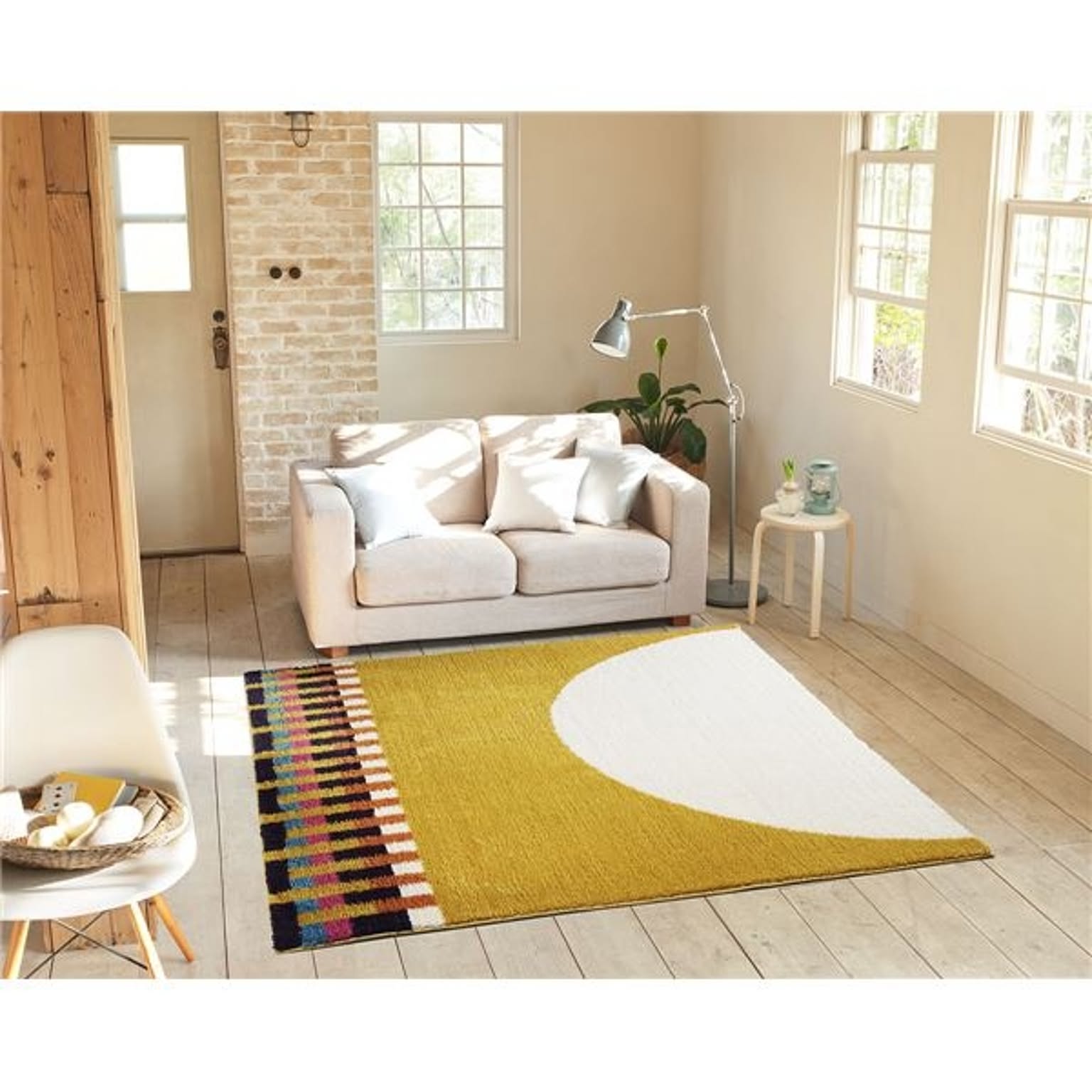 モダン ラグマット/絨毯 【200cm×200cm イエロー】 正方形 日本製 ホットカーペット可 防ダニ 防音 AMICA RUG 『NEXTHOME』