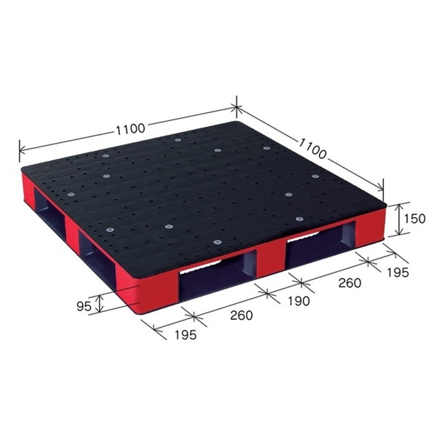 岐阜プラスチック工業 カラープラスチックパレット HB-D4・1111SC ブラック／レッド 片面使用 1100×1100mm【代引不可】