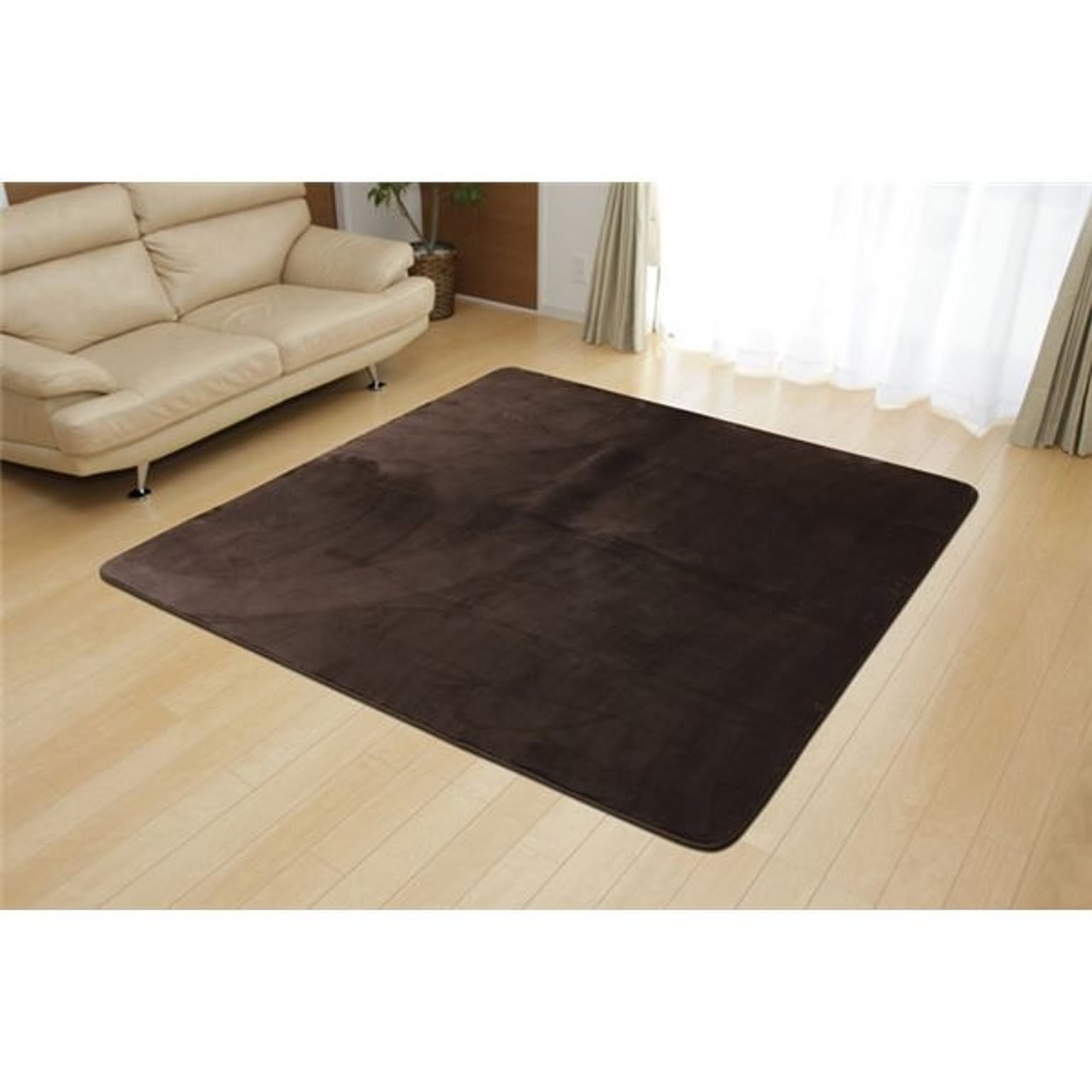 フランネル ラグマット/絨毯 【ルームマット 1畳 無地 ブラウン 約92×185cm】 洗える 防傷 不織布 ホットカーペット対応