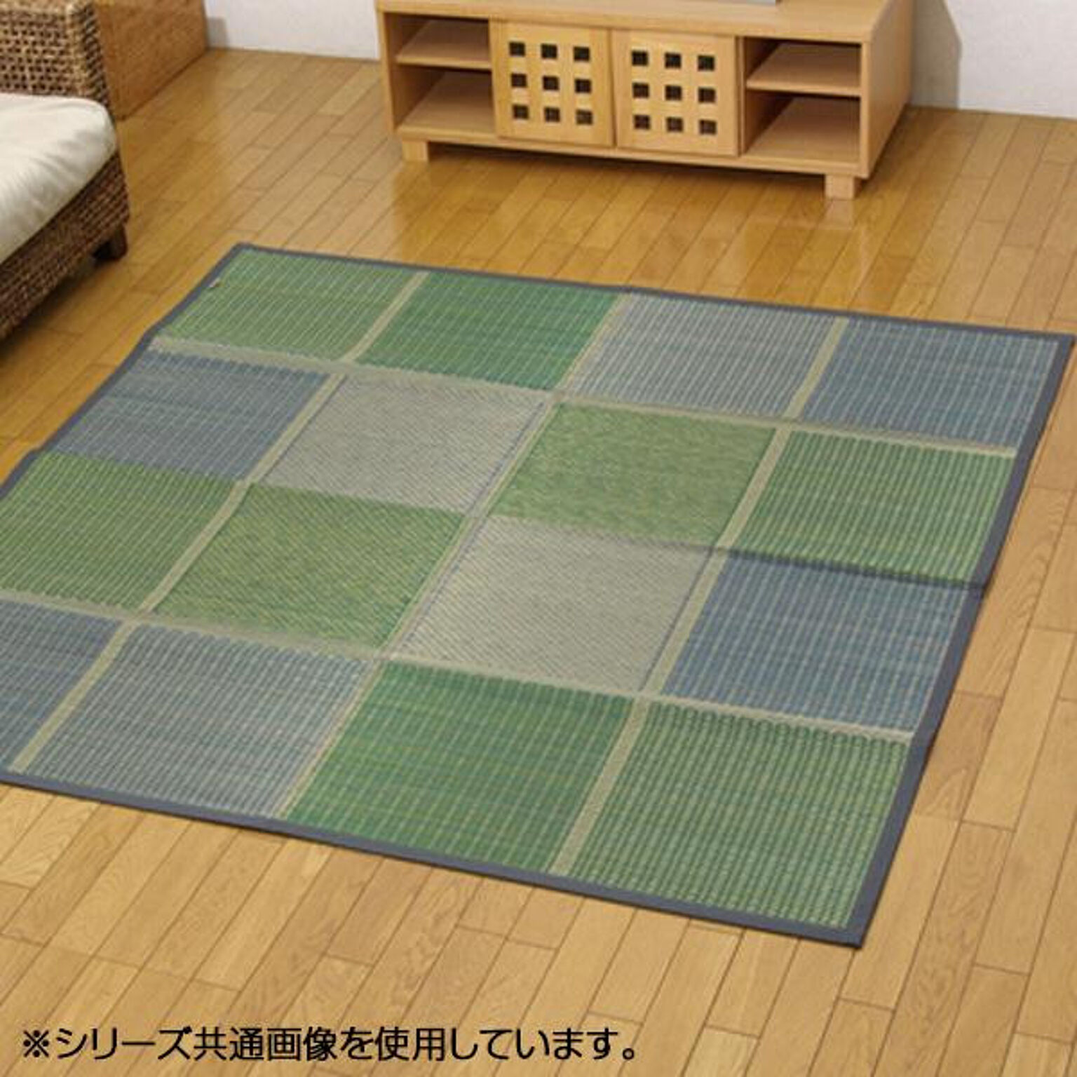 純国産 い草花ござカーペット ラグ 『FUBUKI』 グリーン 江戸間2畳(約174×174cm) 4112202
