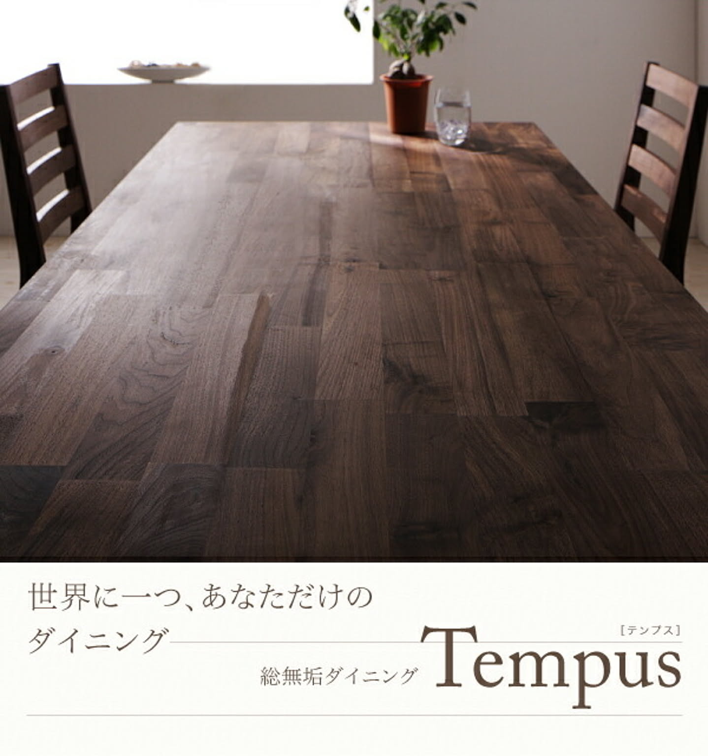 総無垢材ダイニング Tempus テンプス 4点セット(テーブル+チェア2脚+