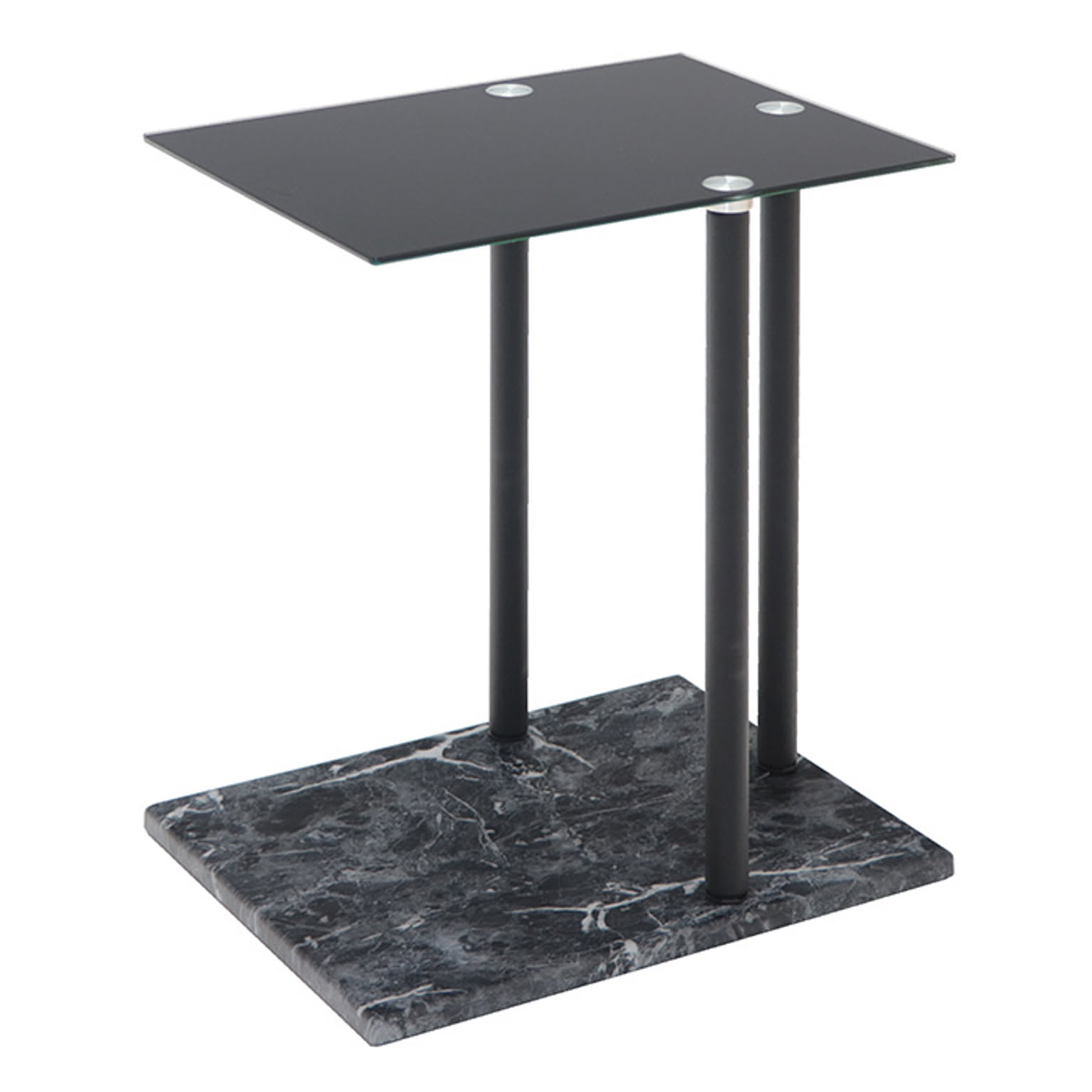 1年保証 サイドテーブル おしゃれ ガラステーブル 強化ガラス 大理石柄 ナイトテーブル ブラック 継ぎ脚 高さ調節可能 グラッド