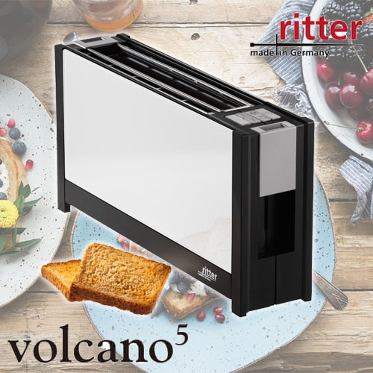 ritter リッター トースター「volcano5」ボルケーノ5 ガラス製断熱素材 9段階焼き加減 メモリー機能付き 自動センタリング機能 スタイリッシュデザイン ドイツ製