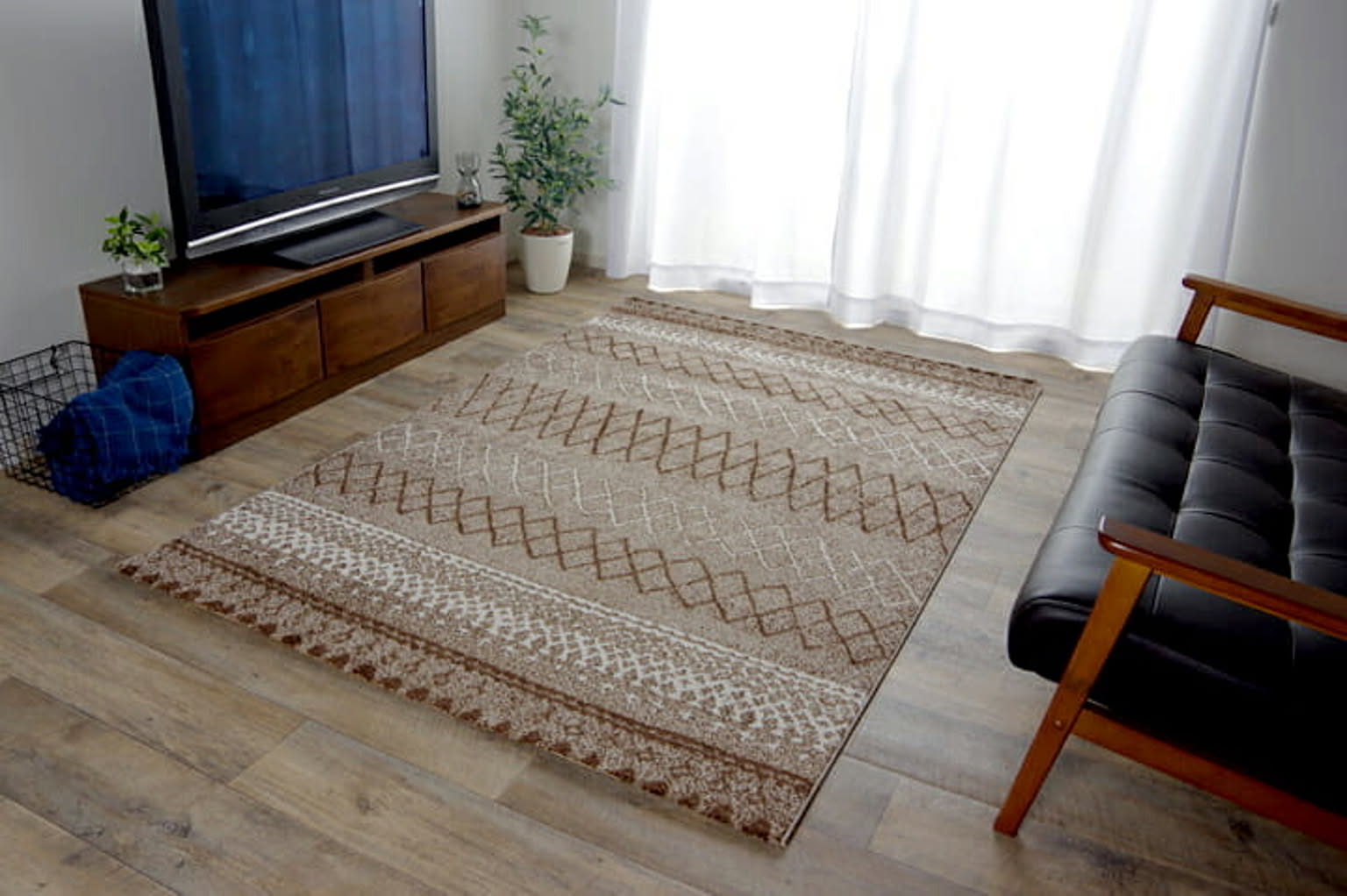 トルコ製 ウィルトン織カーペット 北欧調ラグ ブラウン 約133×190ｃｍ【ブラウン】 