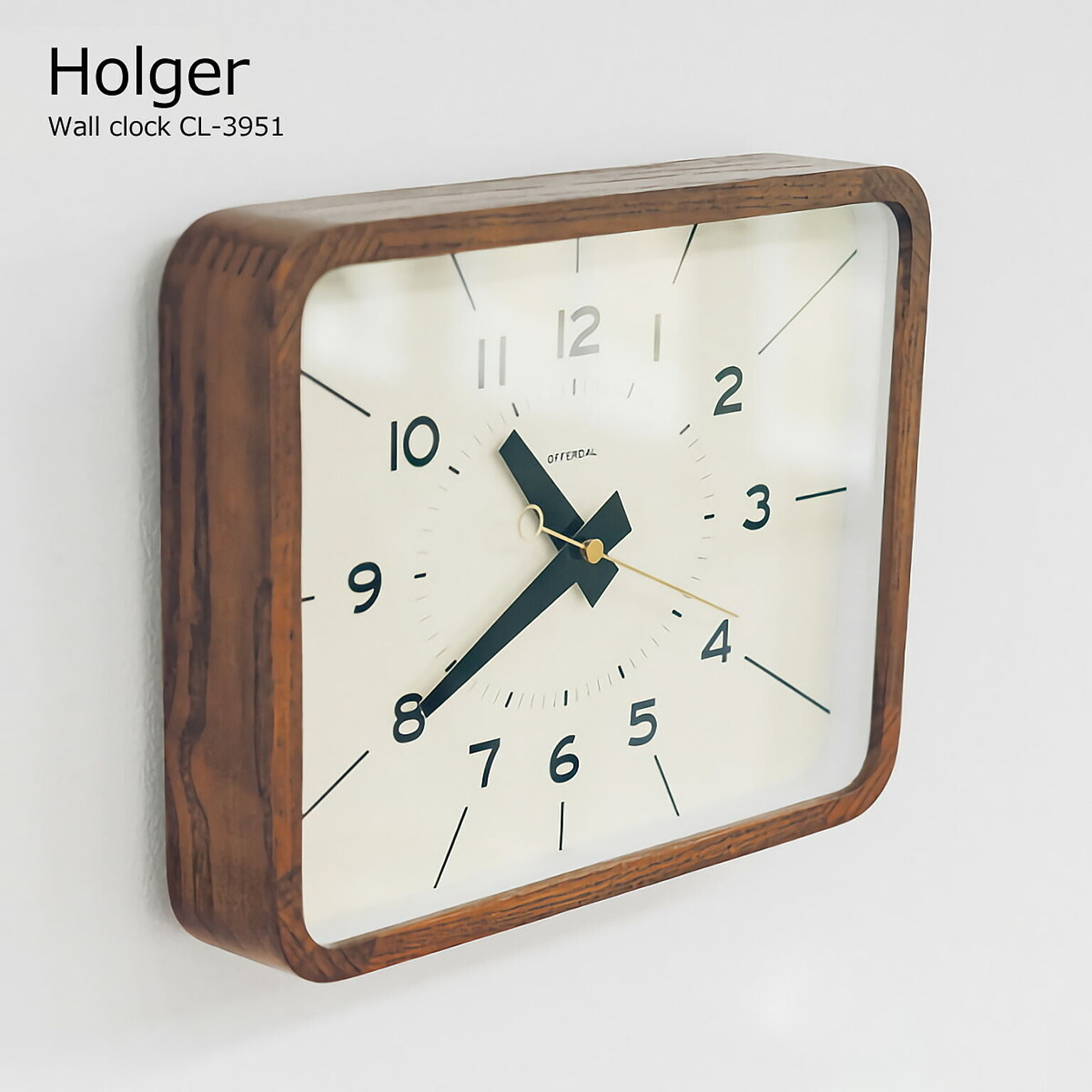 壁掛け時計 おしゃれ 時計 壁掛け 北欧 掛け時計 Holger ホルガー CL-3951 ミッドセンチュリー 四角 長方形 静音 音がしない 木製 インテリア ウォールクロック オシャレ レトロ