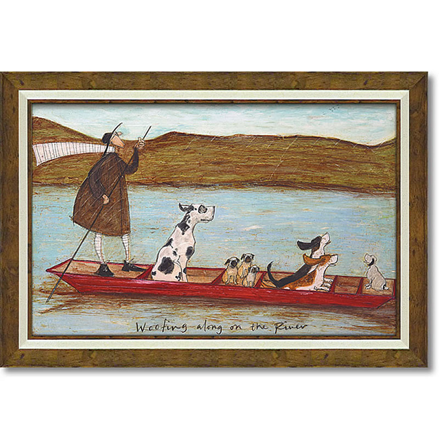 サムトフト わんわんリバークルーズ Gel加工 絵画 インテリア 額入り 犬 川 船