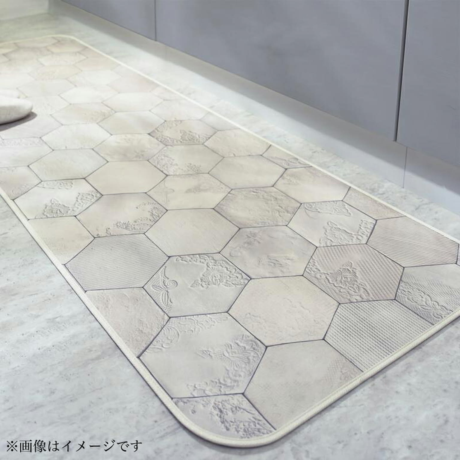 【単品】拭ける・はっ水 タイル柄シャビーシックキッチンマット Lilio リリーオ キッチンマット 45×120cm