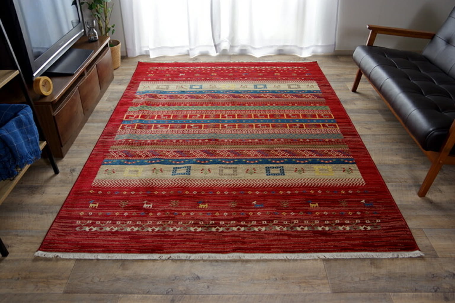 トルコ製 ウィルトン織カーペット 畳めるタイプ コンパクト  レッド 約160×225ｃｍ【レッド】 