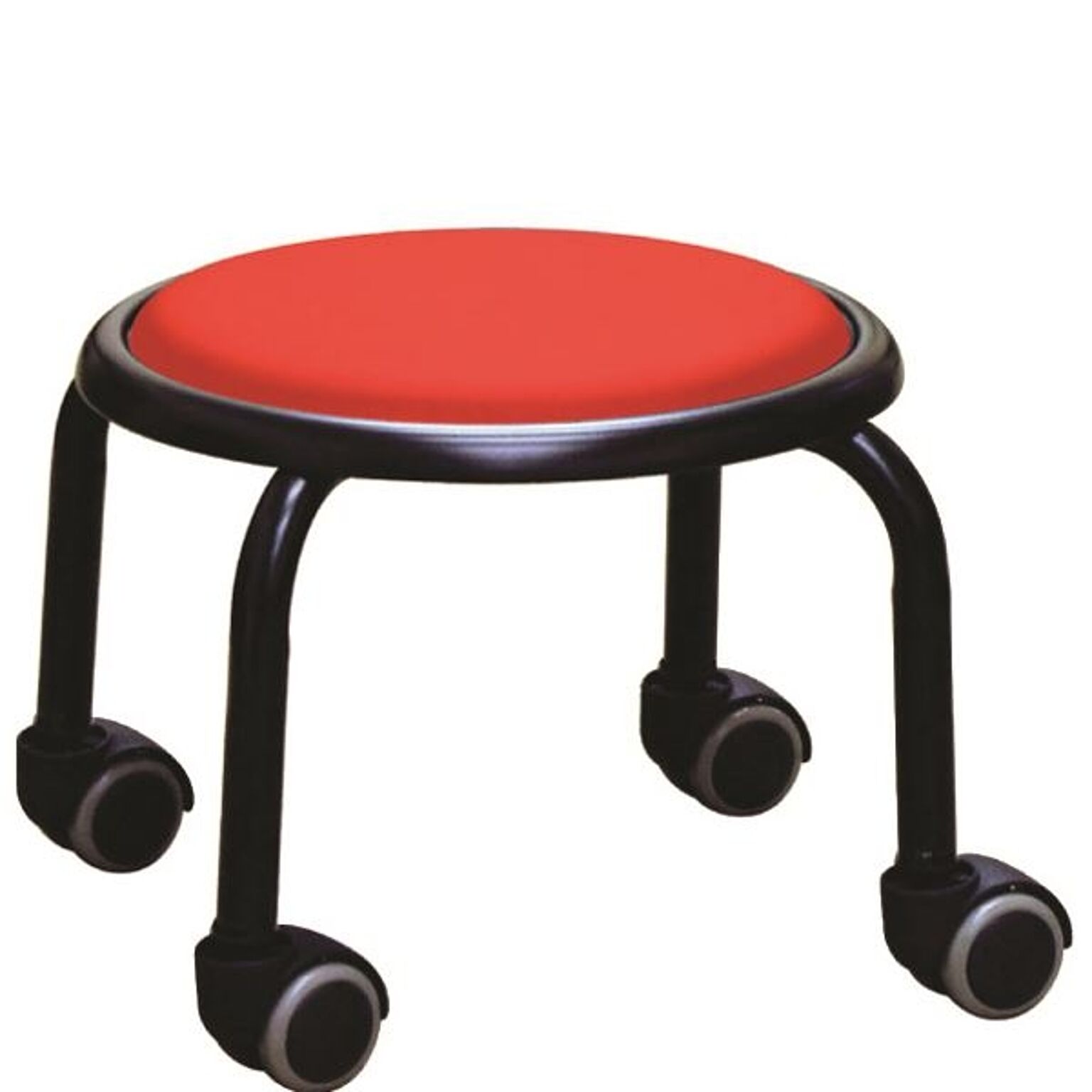 スタッキングチェア/丸椅子 【同色4脚セット レッド×ブラック】 幅32cm 日本製 スチール 『ローキャスター ボン』【代引不可】