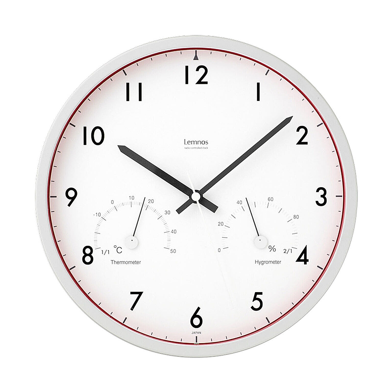 掛け時計 電波時計 湿温度計付き 壁掛け時計 おしゃれ モダン Air clock エアークロック LC09-11W 置き掛け兼用 置き時計 湿度計 温度計 リビング 書斎 寝室 タカタレムノス