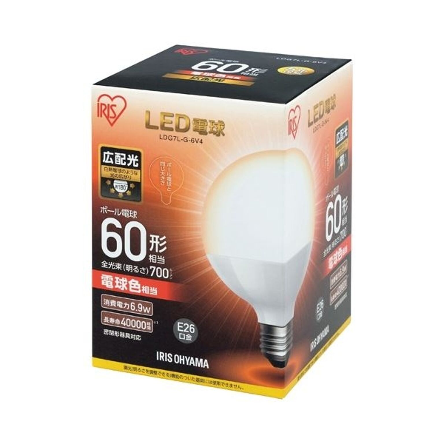 （まとめ） アイリスオーヤマ LED電球60W E26 ボール球 電球 LDG7L-G-6V4×5セット